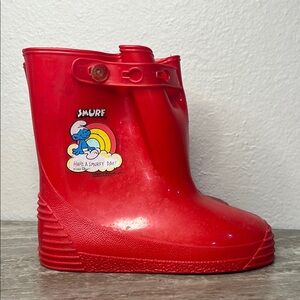 Vintage 1984 PEYO Smurfs Red Rubber Rain Boots Kids Size 11